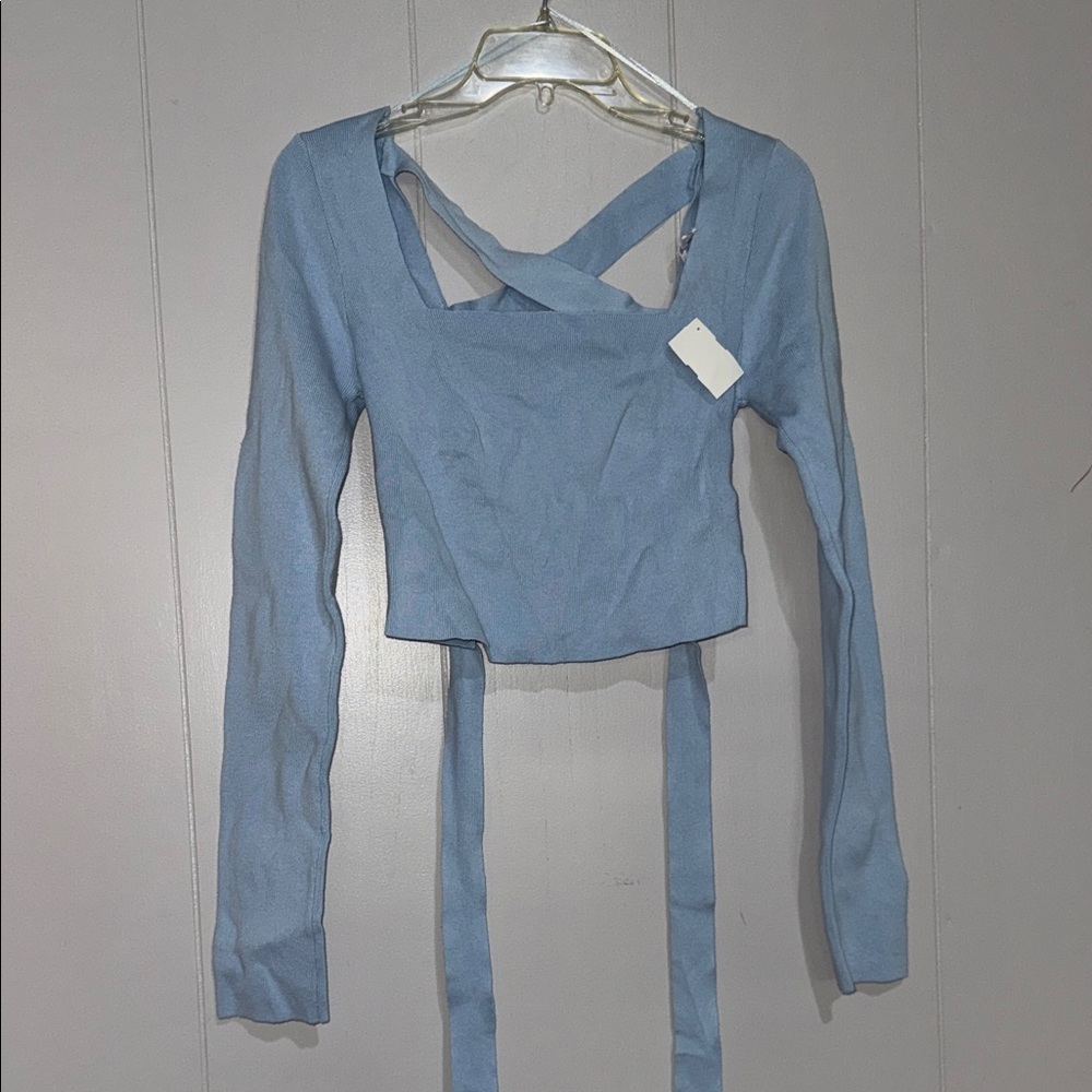 Le Lis Sky Blue Cross-Strap Crop Top